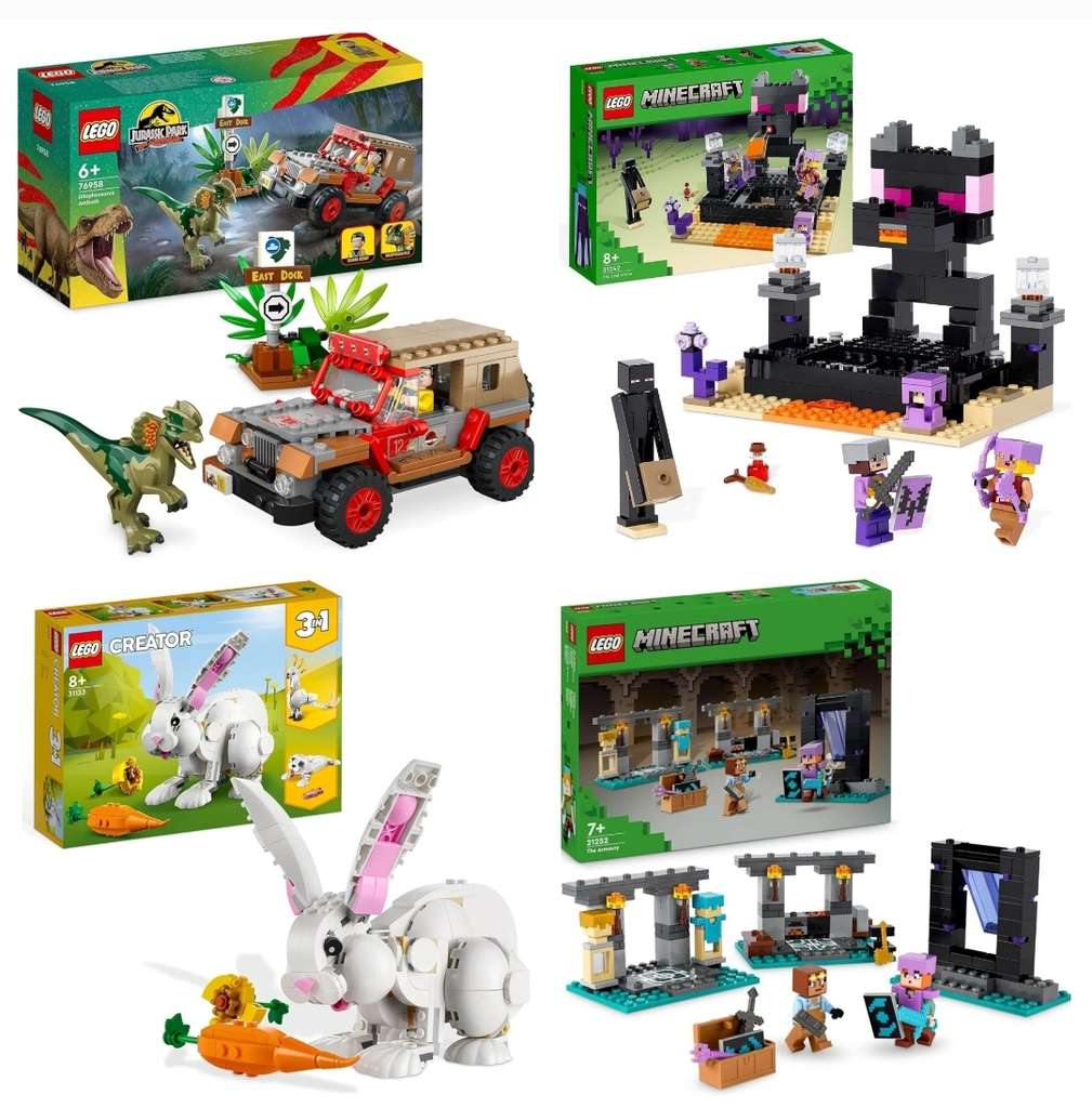 LEGO Jurassic World 76958 Dilophosaurus Ambush / Minecraft 21242 The End Arena, Ender Dragon £15 / Creator 3-in-1 31133 White Rabbit £14.40