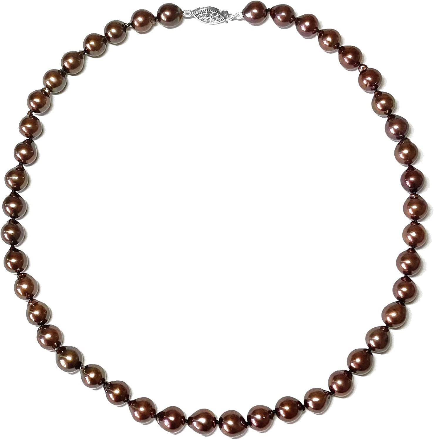 8-8.5mm Baroque Classic Cocoa Akoya Saltwater Cultured Pearl Necklace for Women AA+ Quality Sterling Silver Clasp - PremiumPearl